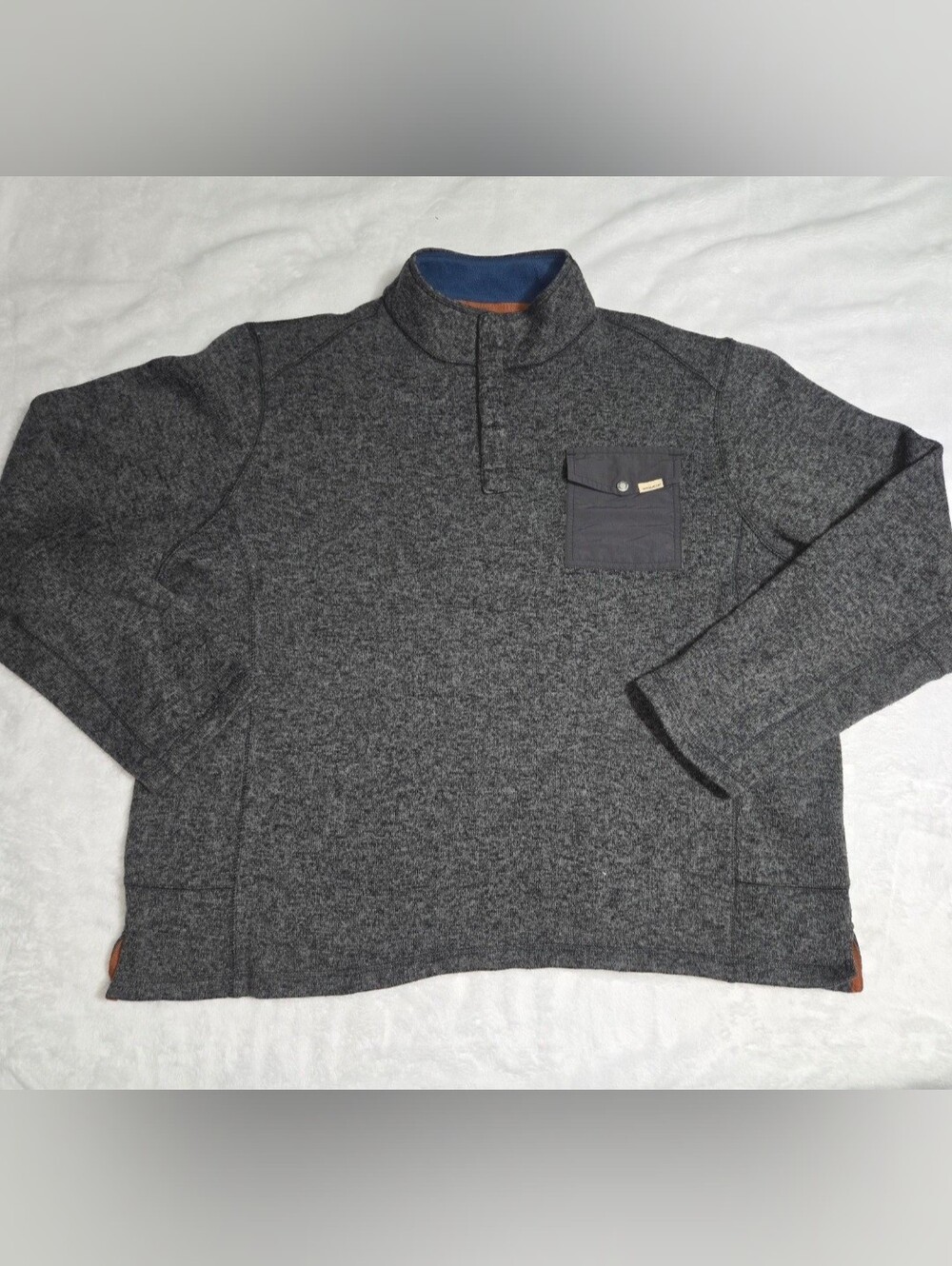 Woolrich Sweater Mens 2XL Gray Polyester Fleece Mock Neck Pullover Pocket